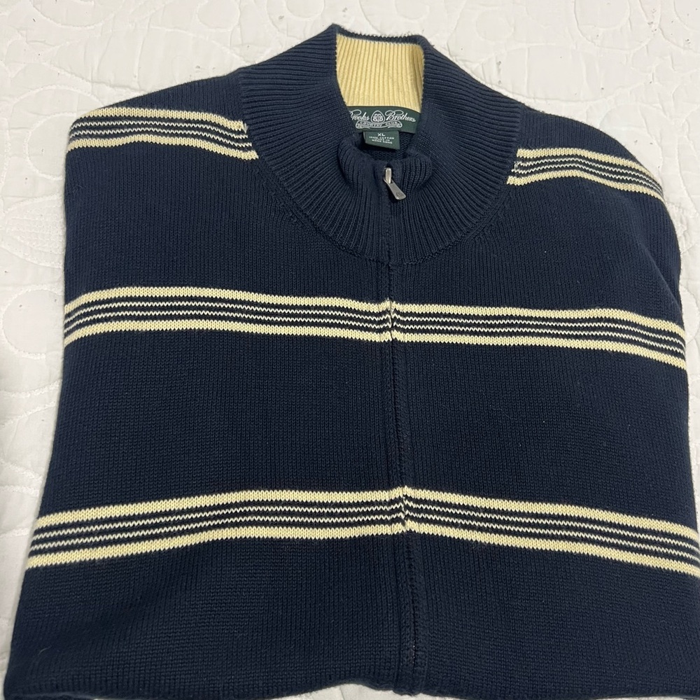 Brooks Brothers Blue and Cream Zip Up Sweater
